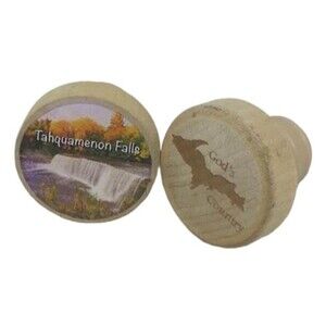 Cool Wine Stopper Wood Michigan UP Tahquamenon Falls Souvenir Upper Peninsula 2